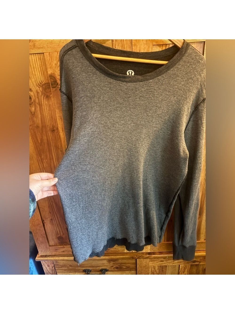 LULULEMON Dark or Light Grey Reversible Unisex Cotton Blend Long Sleeve Shirt - Picture 6 of 14